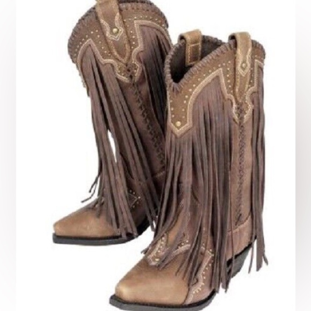 Fringed Brown Heeled Boots